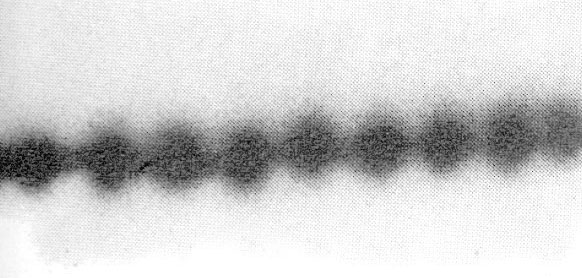 Exercice de pointillé à l'aérographe formant une ligne de points réguliers sur papier blanc