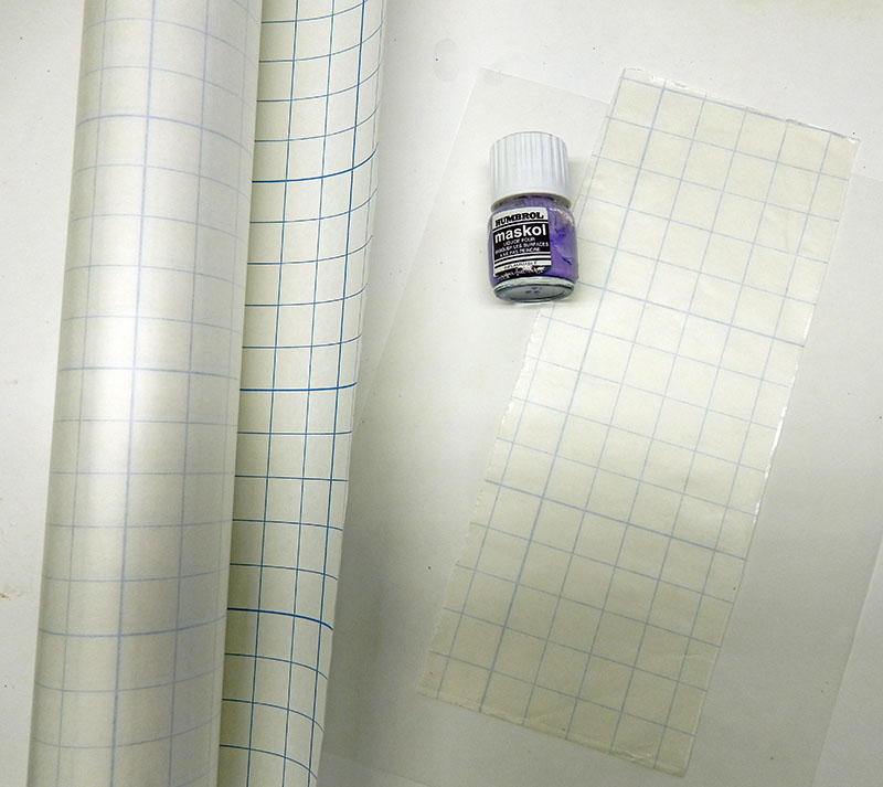 Rouleaux de film adhésif transparent quadrillé et flacon de liquide de masquage Humbrol Maskol