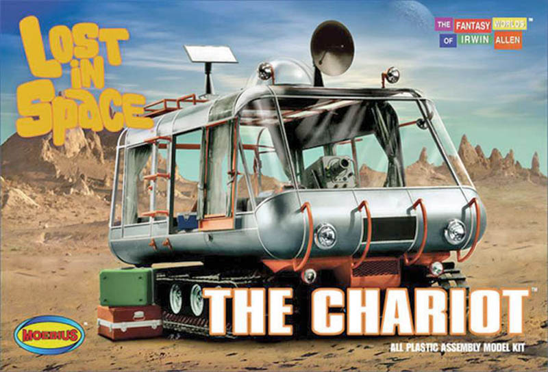Boîte de maquette du véhicule chenillé Chariot de Lost in Space dans un paysage désertique
