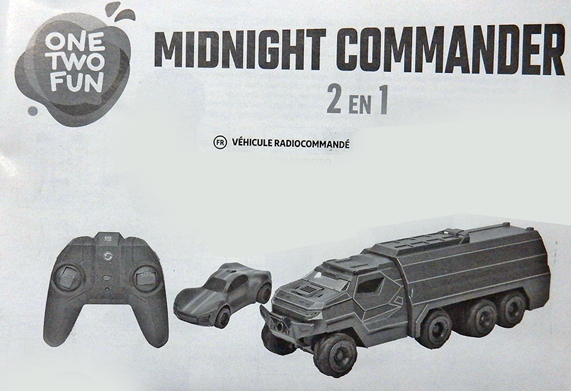 Notice du véhicule radiocommandé Midnight Commander 2 en 1 avec télécommande, voiture et camion blindé