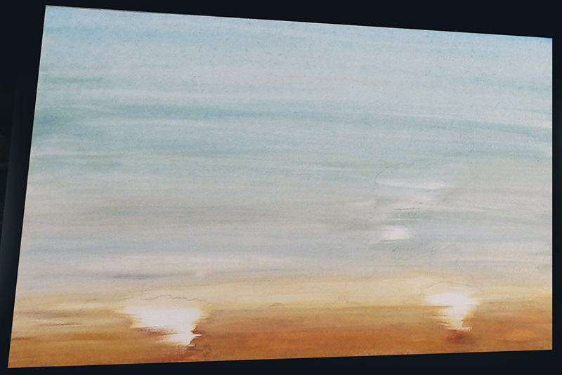 Décor de diorama peint représentant un ciel bleu au-dessus du désert sablonneux de Cyrénaïque