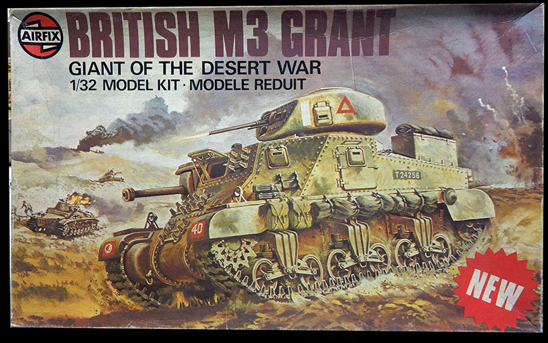 Boîte Airfix du char britannique M3 Grant au 1/32 illustrée en plein combat dans le désert