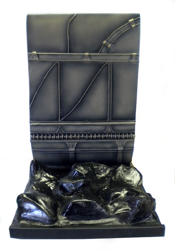Maquette de décor noir avec mur de pont et rochers peints pour poupée