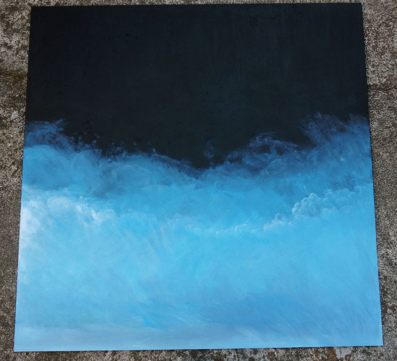Panneau de fond peint à la main, ciel nuageux bleu et sombre pour diorama