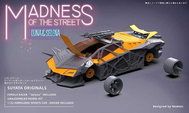 Maquette de voiture de sport futuriste blindée orange et grise, kit Suyata Madness of the Street