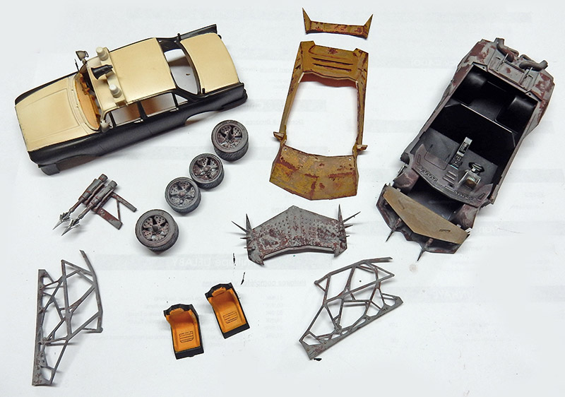 Pièces de maquette de voiture Future Cop peintes et patinées avant assemblage, carrosserie roues et armatures