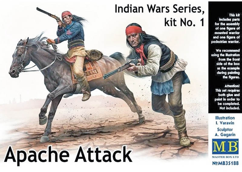 Boîte de maquette Master Box guerriers apaches armés, l'un à cheval, série Indian Wars