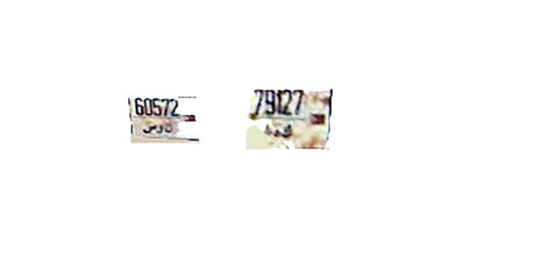 Plaques d'immatriculation miniatures numérotées 60572 et 79127 pour camion de maquette