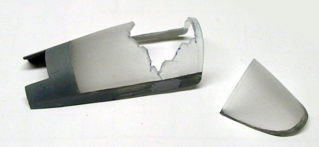 Pointe avant de la maquette du Mig 29 découpée pour séparer le cône de nez