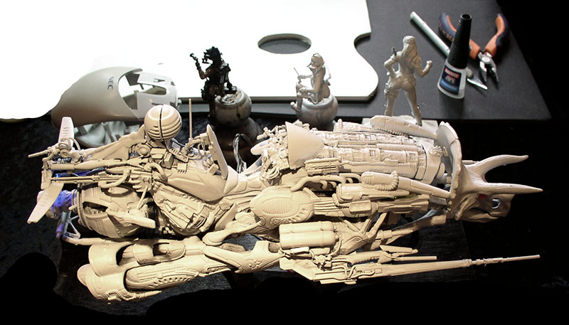 Maquette de motovolante en résine non peinte avec figurines et outils de modélisme