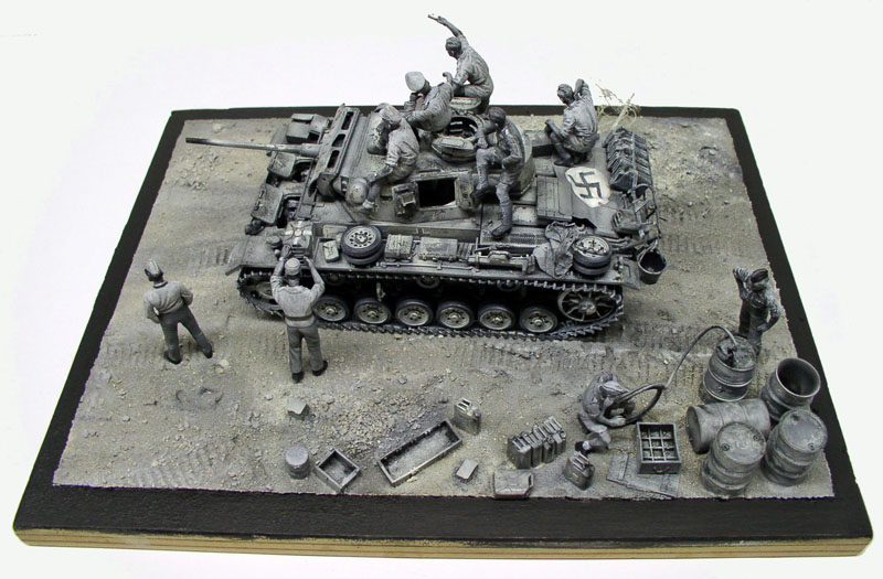 Char I80 Panzer III camouflage gris avec ombrages et éclaircissements en peinture noir et blanc