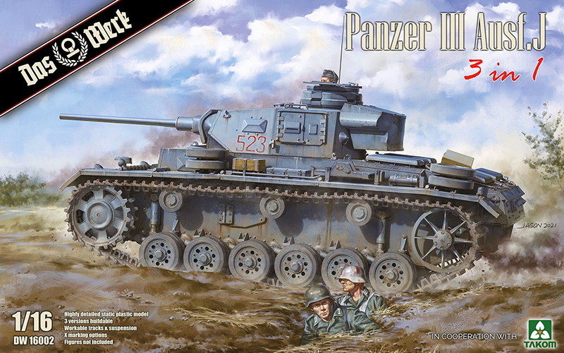 Boîte de la maquette Das Werk Panzer III Ausf.J au 1/16, char gris numéro 523