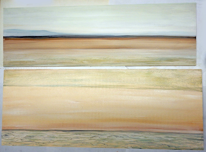 Décors peints de paysage désertique en deux panneaux représentant un horizon aride pour diorama