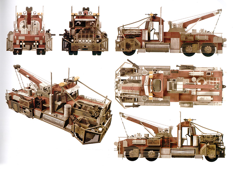 Dessins de production de la dépanneuse Terminator Renaissance vue sous plusieurs angles avec grue