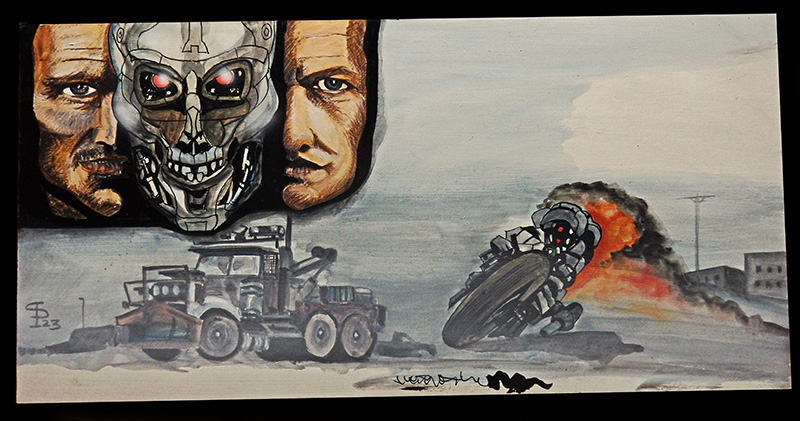 Dessin de production d'une dépanneuse blindée avec crâne de Terminator et visages humains