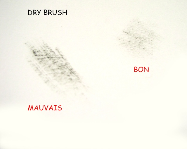 Comparaison de la technique du brossage à sec dry brush montrant un résultat mauvais et un bon