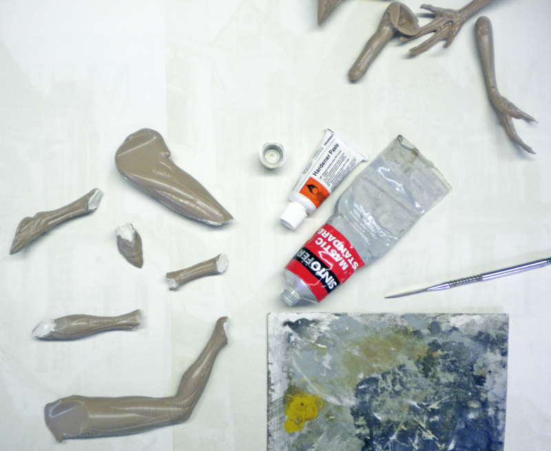 Pièces de figurine Alien 3 en résine avec mastic, durcisseur et pinceau pour montage