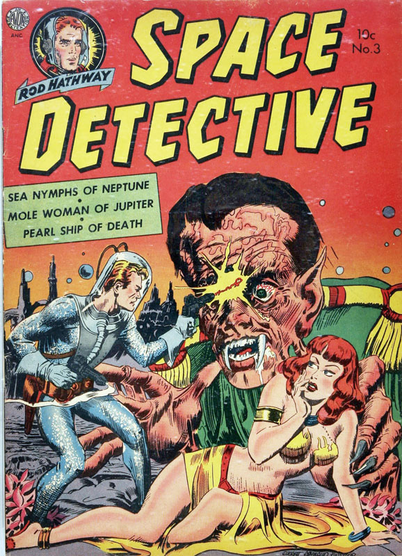 Couverture de comic Space Detective, héros affrontant un monstre extraterrestre menaçant une femme