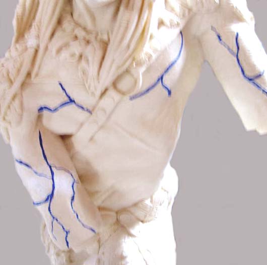 Buste de figurine Predator non peint avec tracé des veines au crayon bleu