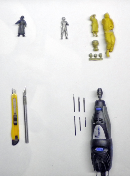Figurines miniatures à peindre, cutter, scalpel et outil rotatif Dremel avec fraises pour le maquettisme